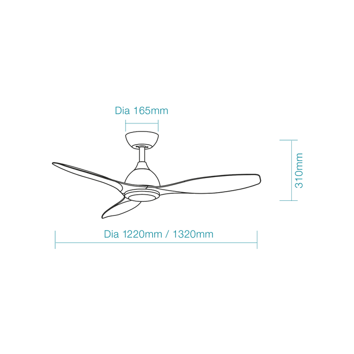 Martec Elite DC 48″ Smart Ceiling Fan With WIFI Remote Control - Matt Black - Technical Drawing