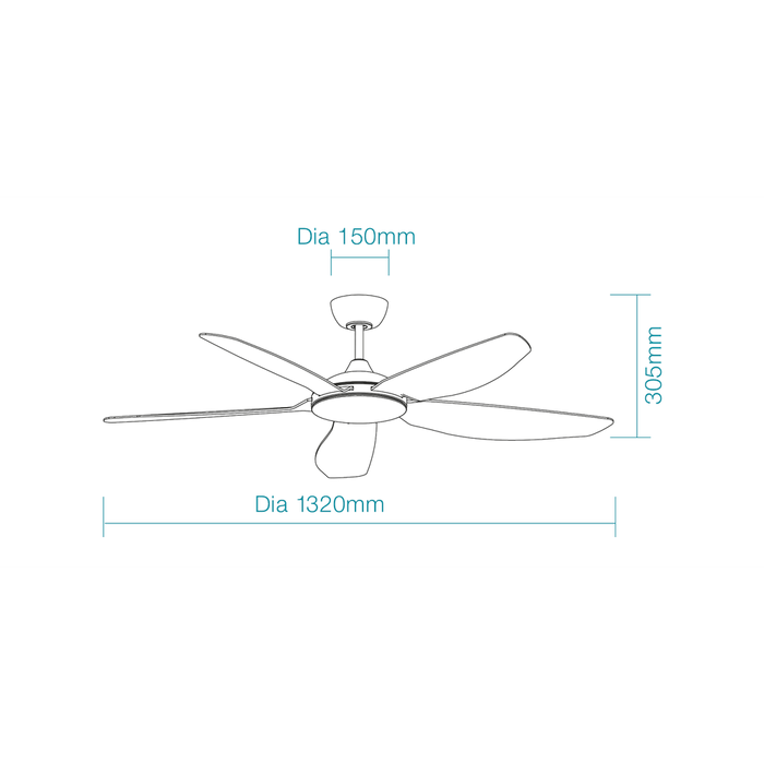 Martec Esprit DC 52″ Smart Ceiling Fan With WIFI Remote Control - Matt Black - Technical Drawing