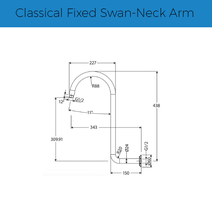 Fienza Classical Fixed Swan-Neck Arm - Brushed Nickel-422116BN-blue-leaf-bathware