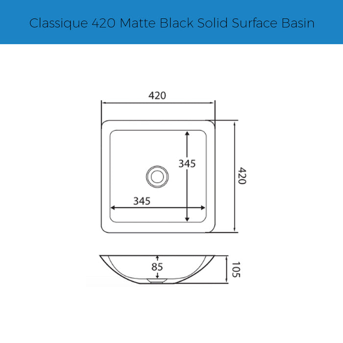 Fienza Classique 420 Matte Black Solid Surface Above Counter Basin-CSB02-MB-blue-leaf-bathware