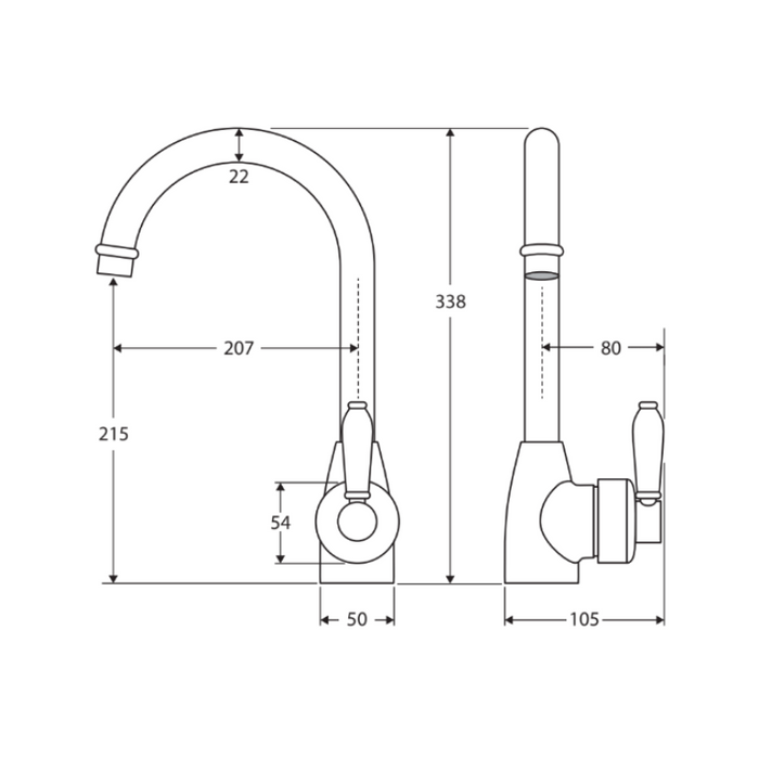 Fienza Eleanor Gooseneck Sink Mixer, Urban Brass / Ceramic-202109UB-blue-leaf-bathware