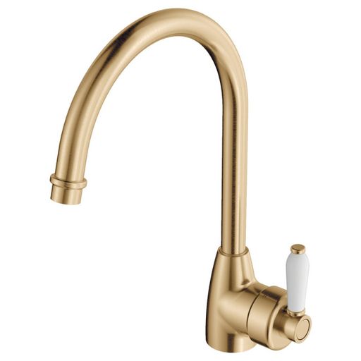 Fienza Eleanor Gooseneck Sink Mixer, Urban Brass / Ceramic-202109UB-blue-leaf-bathware