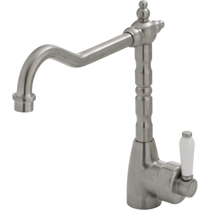 Fienza Eleanor Shepherds Crook Sink Mixer - Brushed Nickel / Ceramic-202105BN-blue-leaf-bathware