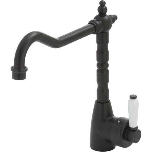 Fienza Eleanor Shepherds Crook Sink Mixer - Matte Black / Ceramic-202105BK-blue-leaf-bathware