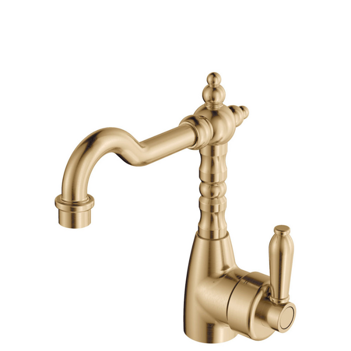 Fienza Eleanor Shepherds Crook Sink Mixer -Urban Brass / Urban Brass-202103UU-blue-leaf-bathware