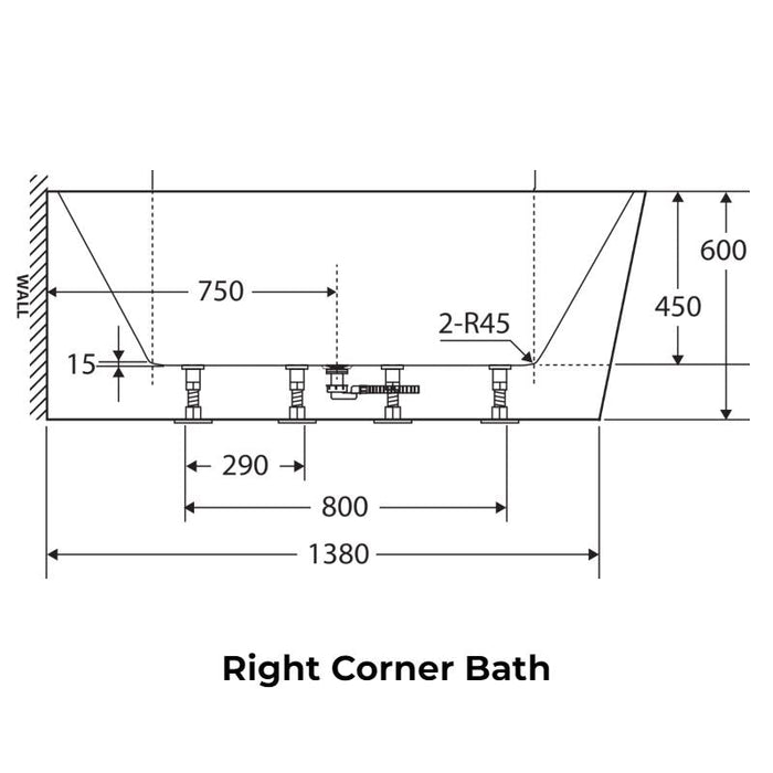 Fienza Isabella Corner Bath 1500mm-blue-leaf-bathware