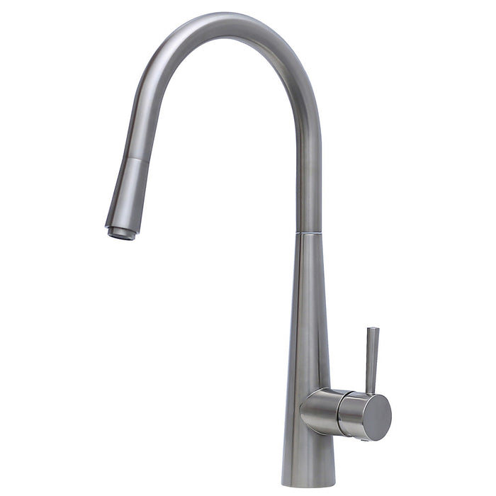 Fienza Isabella Deluxe Gooseneck Pull-Out Kitchen Mixer - Brushed Nickel-213116BN-blue-leaf-bathware