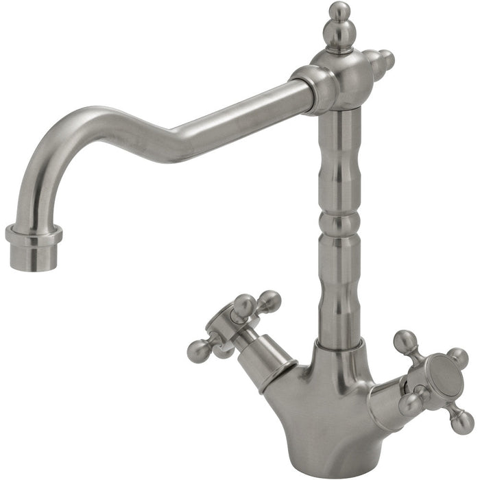 Fienza Lillian Shepherds Crook Sink Mixer - Brushed Nickel-336106BN-blue-leaf-bathware