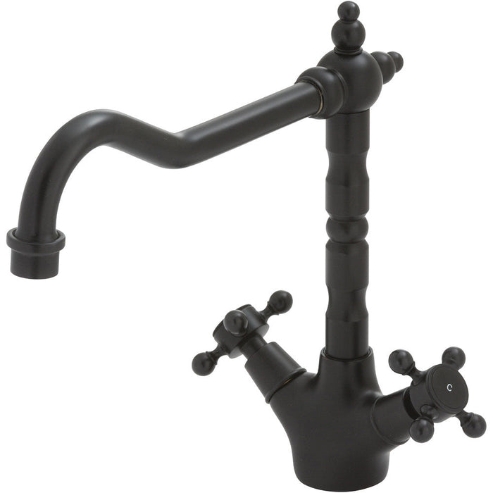 Fienza Lillian Shepherds Crook Sink Mixer - Matte Black-336106BK-blue-leaf-bathware