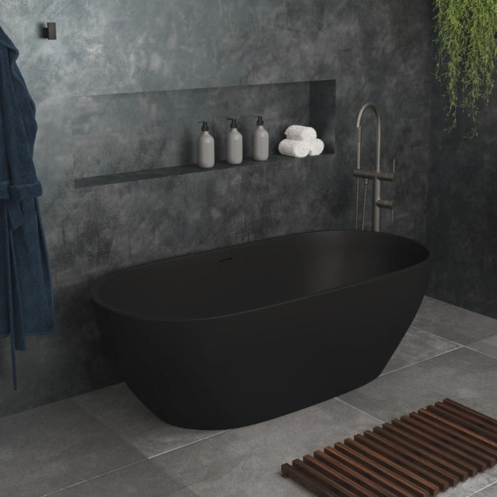 Fienza Luciana Solid Surface Bath - Matte Black-blue-leaf-bathware