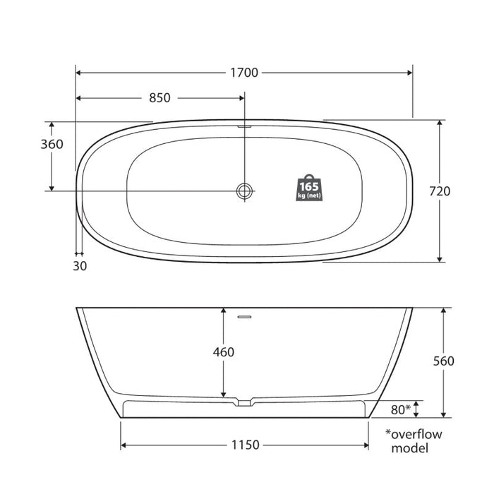 Fienza Marissa Solid Surface Bath 1700mm - Matte White-ST18-blue-leaf-bathware