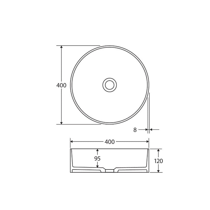 Fienza Minka Round Solid Surface Above Counter Basin - Matte Black-CSB802B-blue-leaf-bathware