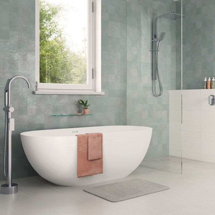 Fienza Nero Solid Surface Bath - Matte White-blue-leaf-bathware