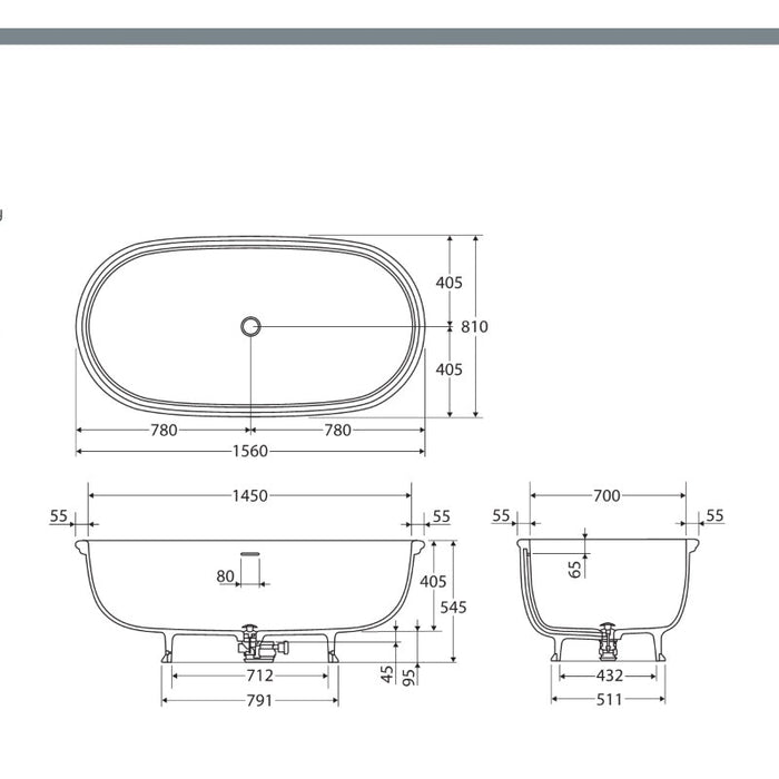 Fienza RAK Washington Solid Surface Bath 1560mm - Matte White-ST68-blue-leaf-bathware