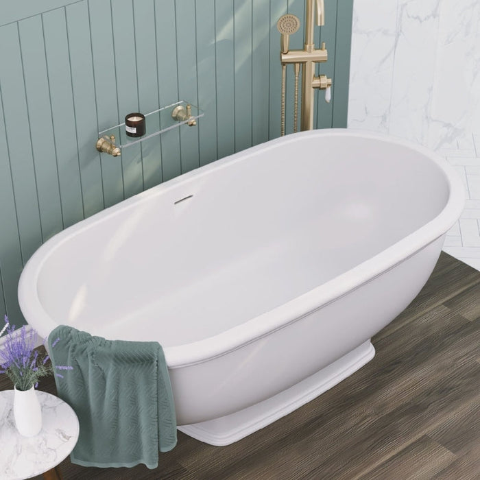 Fienza RAK Washington Solid Surface Bath 1560mm - Matte White-ST68-blue-leaf-bathware