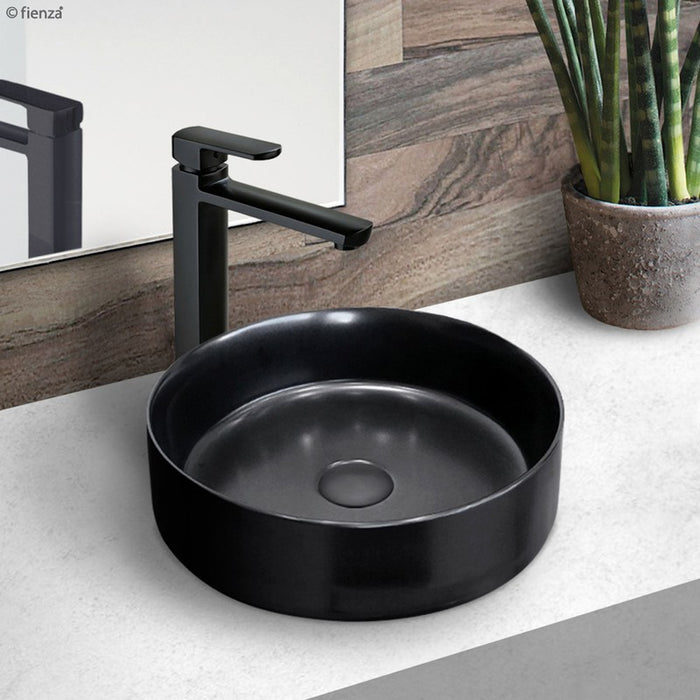 Fienza Reba Matte Black Above Counter Basin-RB3134B-blue-leaf-bathware