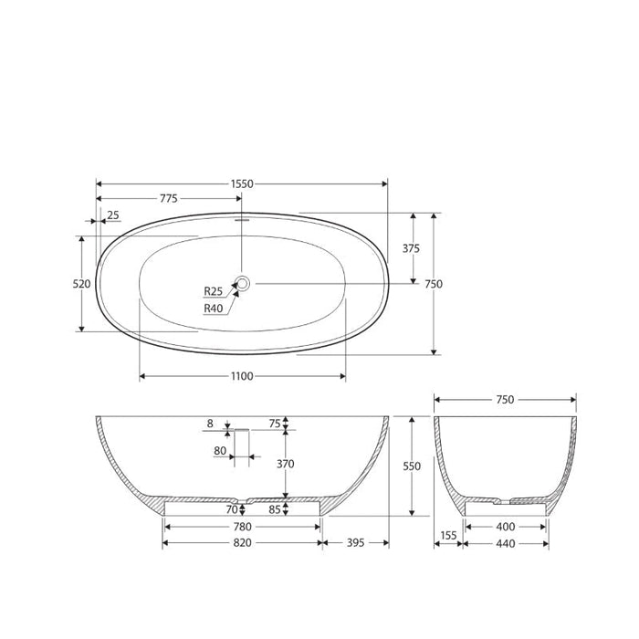 Fienza Sasso Solid Surface Bath - Matte White-blue-leaf-bathware