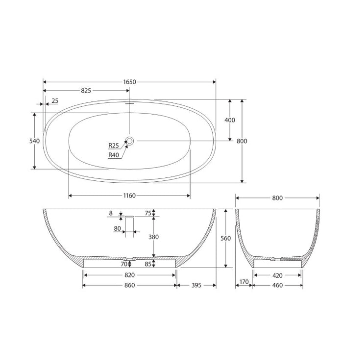 Fienza Sasso Solid Surface Bath - Matte White-blue-leaf-bathware