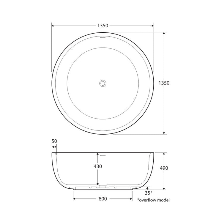 Fienza Shinto Solid Surface Bath 1350mm - Matte White-ST13-blue-leaf-bathware