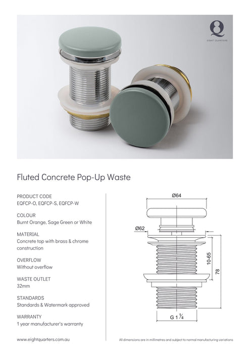 Eight Quarters Fluted Concrete Pop Up Waste