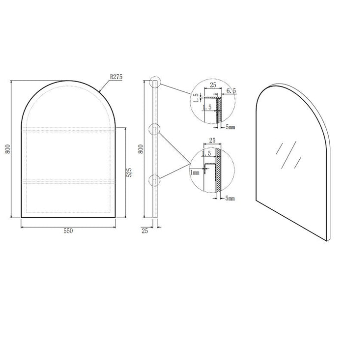 Forme 800mm Arch Mirror - Brushed Stainless Steel-MIARCH800BRSS-blue-leaf-bathware