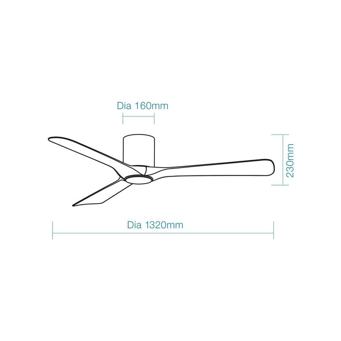 Martec Fresno DC 52″ Smart Ceiling Fan With WIFI Remote Control + LED light - Matt Black/Walnut - Technical Drawing