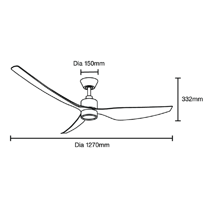 Martec Genoa DC 50″ Smart Ceiling Fan With WIFI Remote Control + LED light - Matt White - Technical Drawing