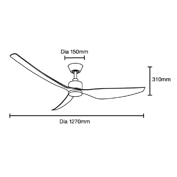Martec Genoa DC 50″ Smart Ceiling Fan With WIFI Remote Control - Matt Black - Technical Drawing