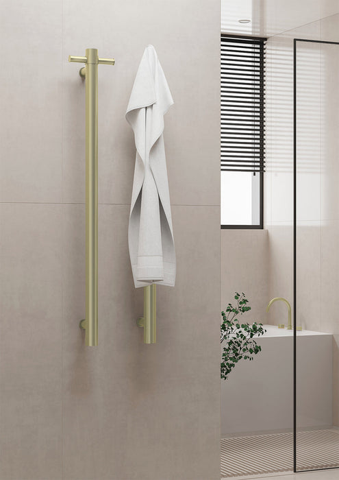 Nero Heated Vertical Towel Rail - Brushed Gold-NRV900HBG-blue-leaf-bathware