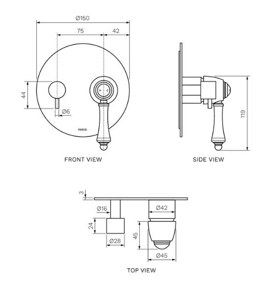 Parisi Hermitage Wall Diverter Mixer