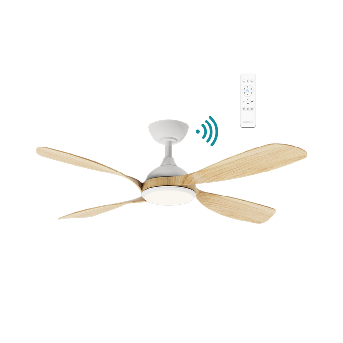 Martec Hampton DC 52″ Smart Ceiling Fan With WIFI Remote Control + LED light - Matt White / Oak
