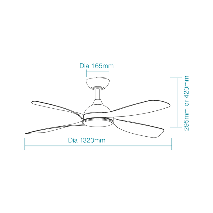 Martec Hampton DC 52″ Smart Ceiling Fan With WIFI Remote Control - Matt Black - Technical Drawing