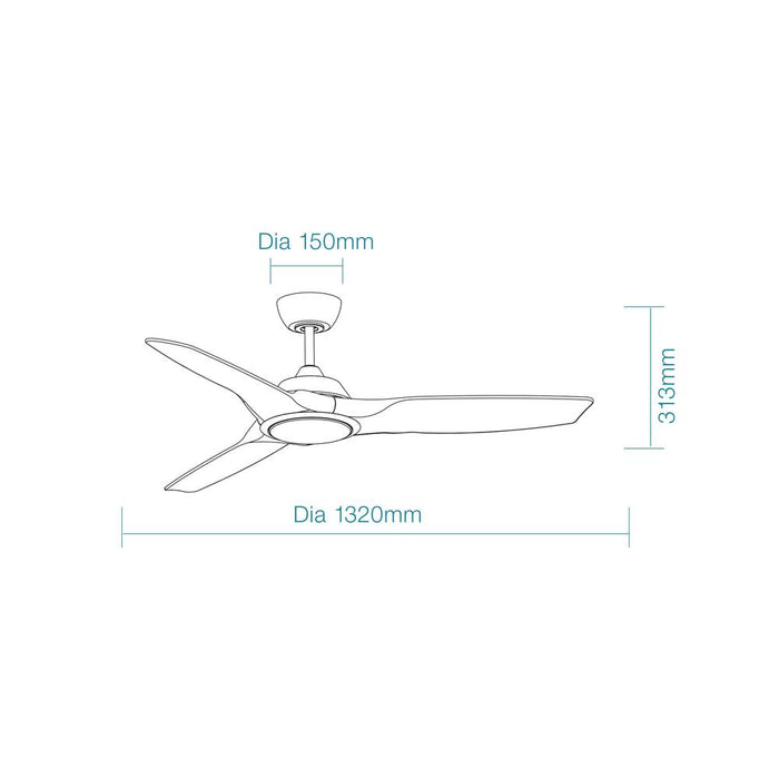 Martec Impact DC 52″ Smart Ceiling Fan With WIFI Remote Control + LED light - Matt White - Technical Drawing