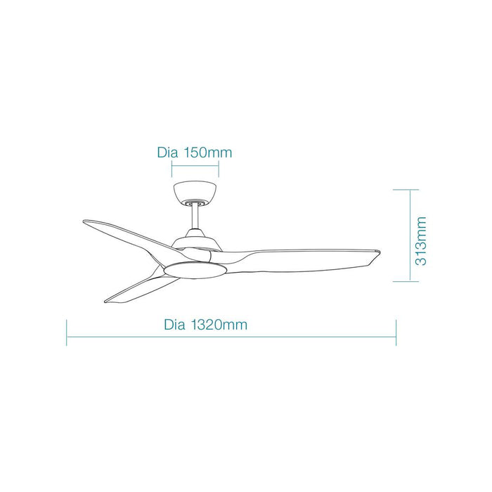 Martec Impact DC 52″ Smart Ceiling Fan With WIFI Remote Control - Matt White - Technical Drawing
