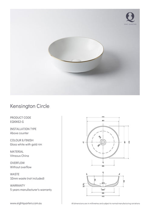 Eight Quarters Wash Basin - Kensington Circle Gold