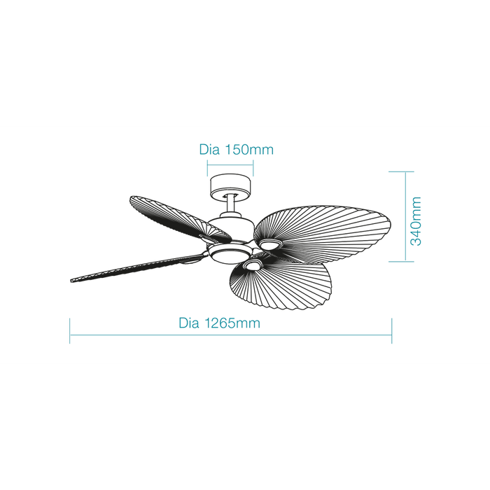 Martec Kingston DC 50″ Smart Ceiling Fan With WIFI Remote Control + LED light - Old Bronze / Walnut - Technical Drawing