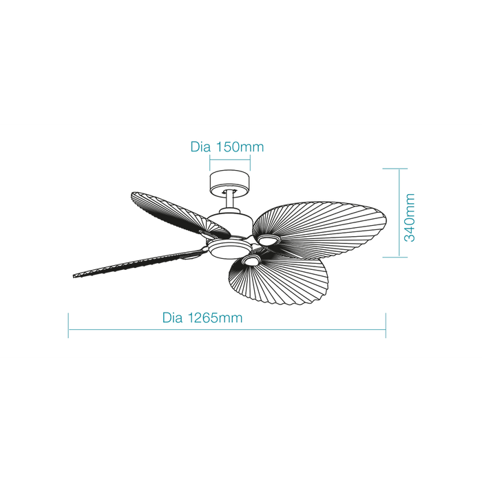 Martec Kingston DC 50″ Smart Ceiling Fan With WIFI Remote Control - Matt White / Whitewash - Technical Drawing