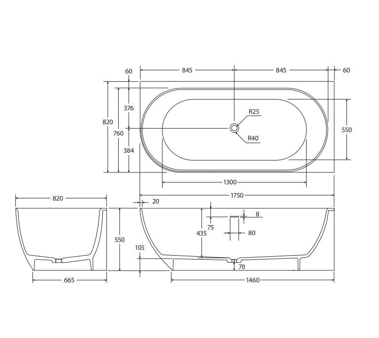 Fienza Matta Left-Hand Solid Surface Corner Bath 1700mm