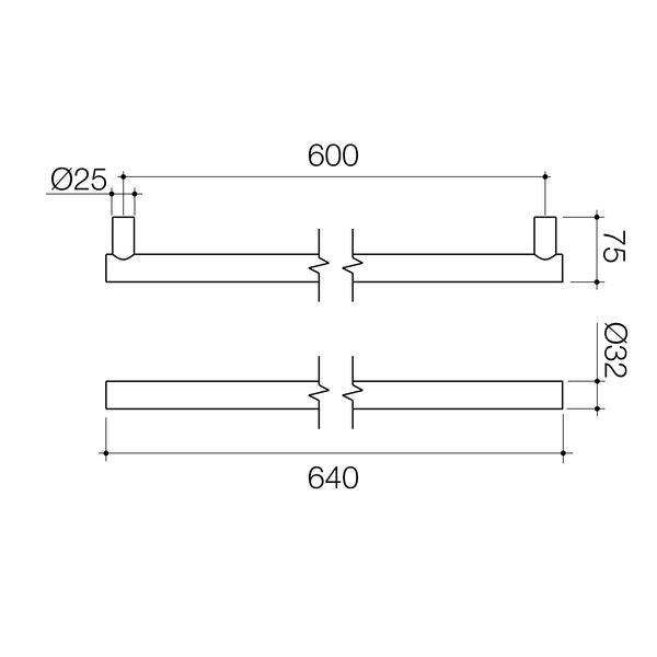 Caroma Liano II Heated Towel Rail Horizontal Technical Drawing
