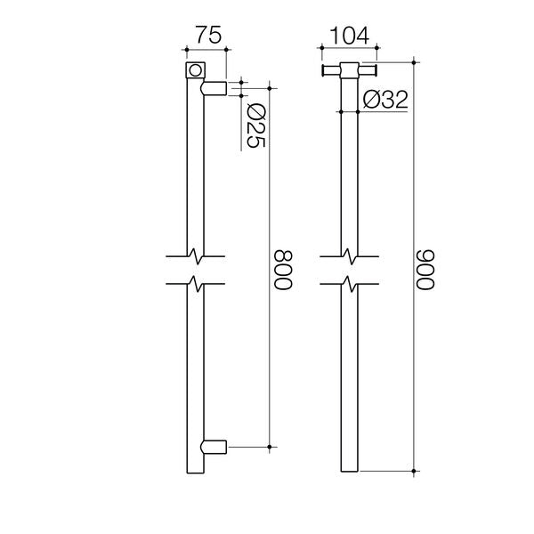 Caroma Liano II Heated Towel Rail Vertical - Technical Drawing