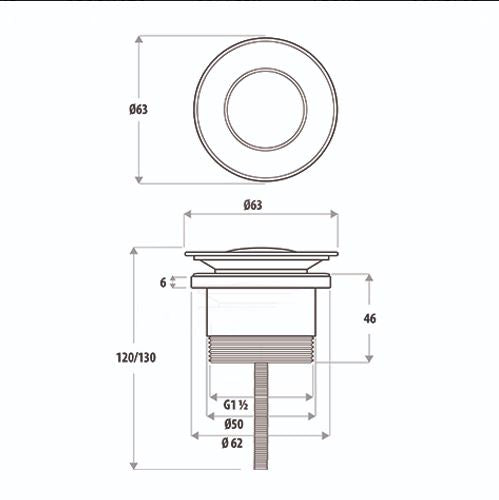 Linkware Universal Pop-Up Waste - Chrome-T370B-blue-leaf-bathware