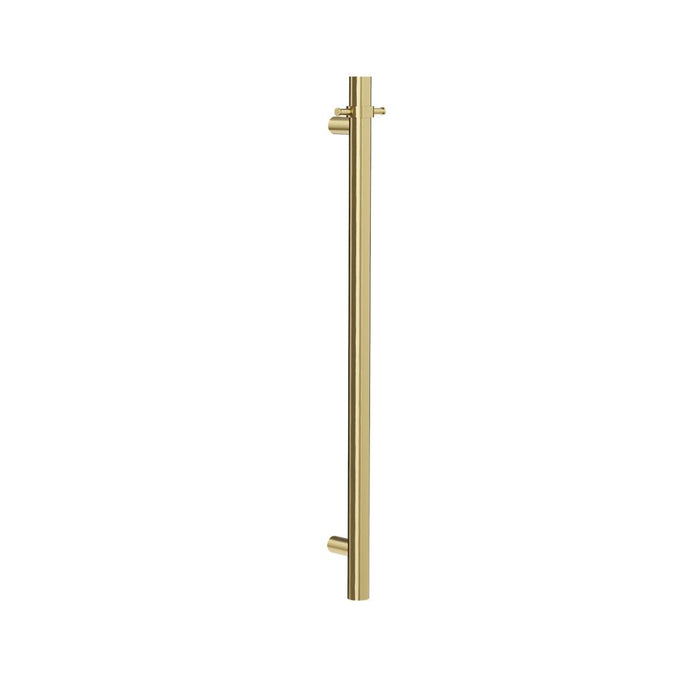 Linsol Allegra 12V Round Bar Vertical Heated Towel Rail with T-Bar - Brushed Brass 