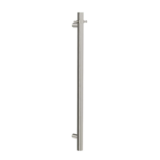 Linsol Allegra 12V Round Bar Vertical Heated Towel Rail with T-Bar - Brushed Nickel 