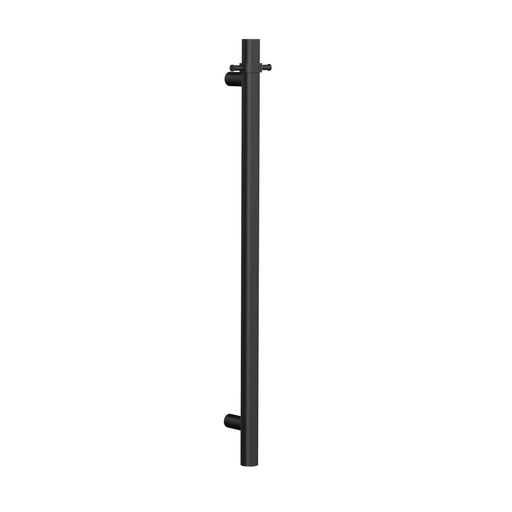 Linsol Allegra 12V Round Bar Vertical Heated Towel Rail with T-Bar - Matte Black 