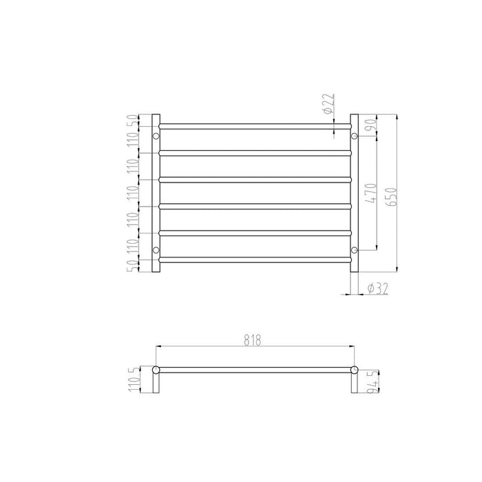 Linsol Allegra 6 Bar Wide Heated Towel Rail - Chrome 