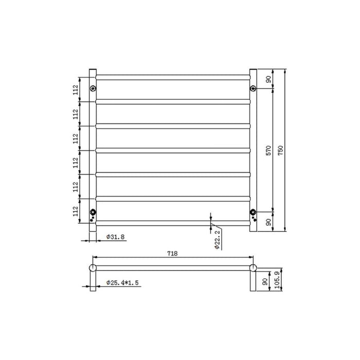 Linsol Allegra 7 Bar Heated Towel Rail - Matte Black 
