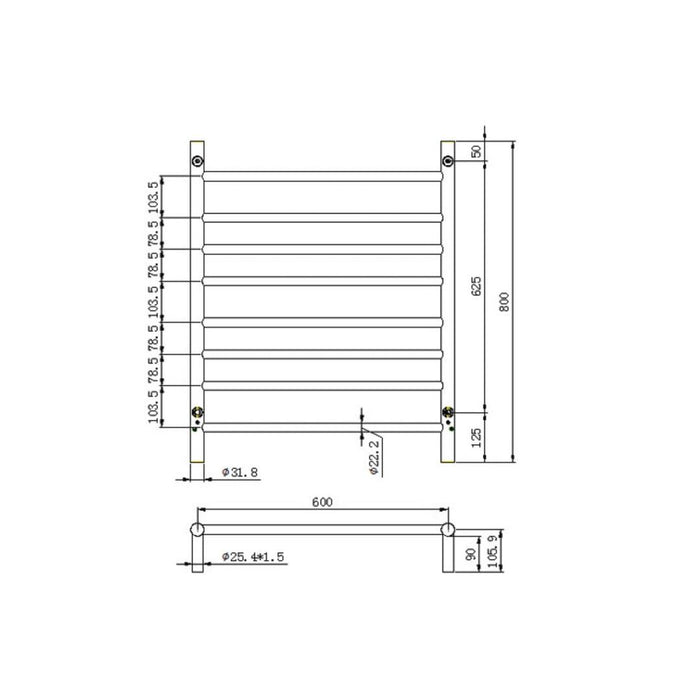 Linsol Allegra 8 Bar Heated Towel Rail - Chrome 