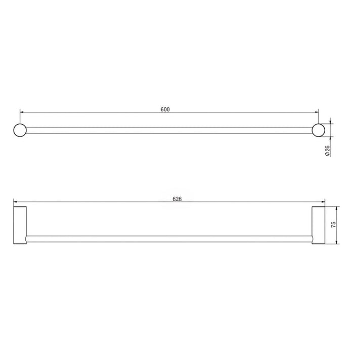 Linsol Banjo S3 600mm Single Towel Rail - Chrome 