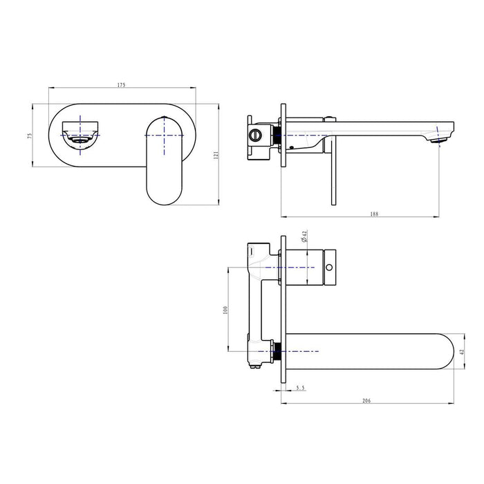 Linsol Capo 1-Plate Wall Basin or Bath Mixer - Matte Black 