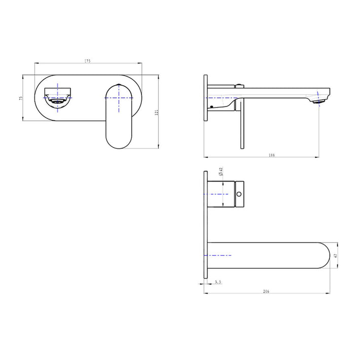Linsol Capo 1-Plate Wall Basin or Bath Mixer Trim Kit - Gunmetal 